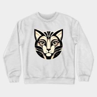 Geometric Art Deco Cat: Modernist Feline Portrait Crewneck Sweatshirt